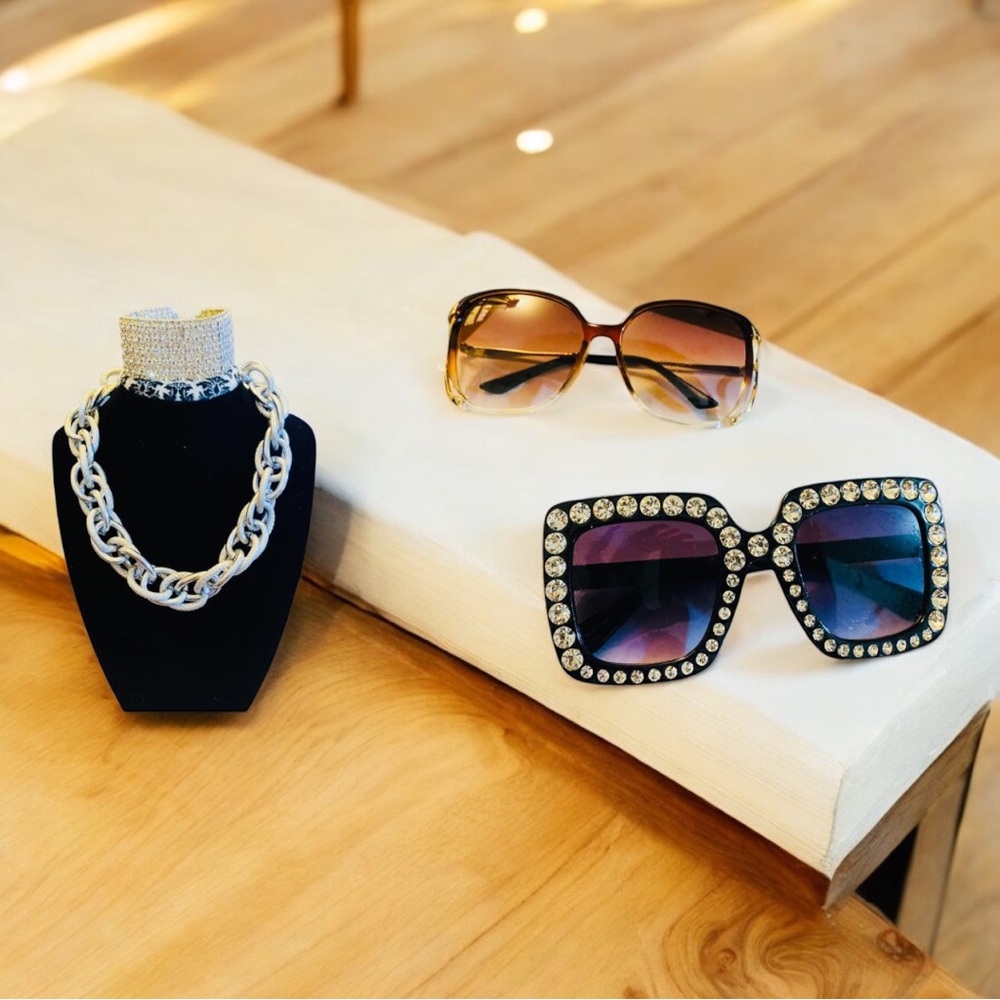 Elegant Silver Chain Necklace Set & Sunglasses Set 4pcs - Picture 12 of 16